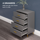 HOMCOM 4 Drawer Bedroom Chest with Aluminium Legs & Steel Glides – Modern Storage for Bedrooms & Hallways