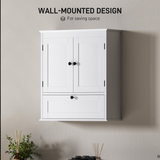 HOMCOM Wall Mounted Bathroom Cabinet with Adjustable Shelf and 3 Compartments – Space-Saving, White