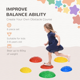 ZONEKIZ 6-Piece Balance River Stones Set with Non-Slip Mats – Kids Stepping Stones for Ages 3–8, Multicoloured