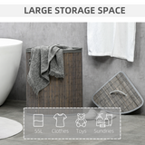 HOMCOM 55L Bamboo Corner Laundry Hamper with Removable Fabric Liner – Space-Saving Storage, Grey