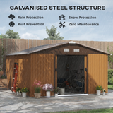Outsunny 13ft x 11ft Metal Garden Storage Shed with Foundation, Vents & Wide Doors – Light Brown