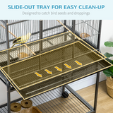 Pawhut Rolling Bird Cage with Detachable Stand, Storage Shelf, Wooden Perches & Food Containers