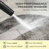 DURHAND Portable Power Washer 1800W, 150 Bar, 510 L/h with Snow Foam Bottle – Jet Washer for Garden, Car, Furniture