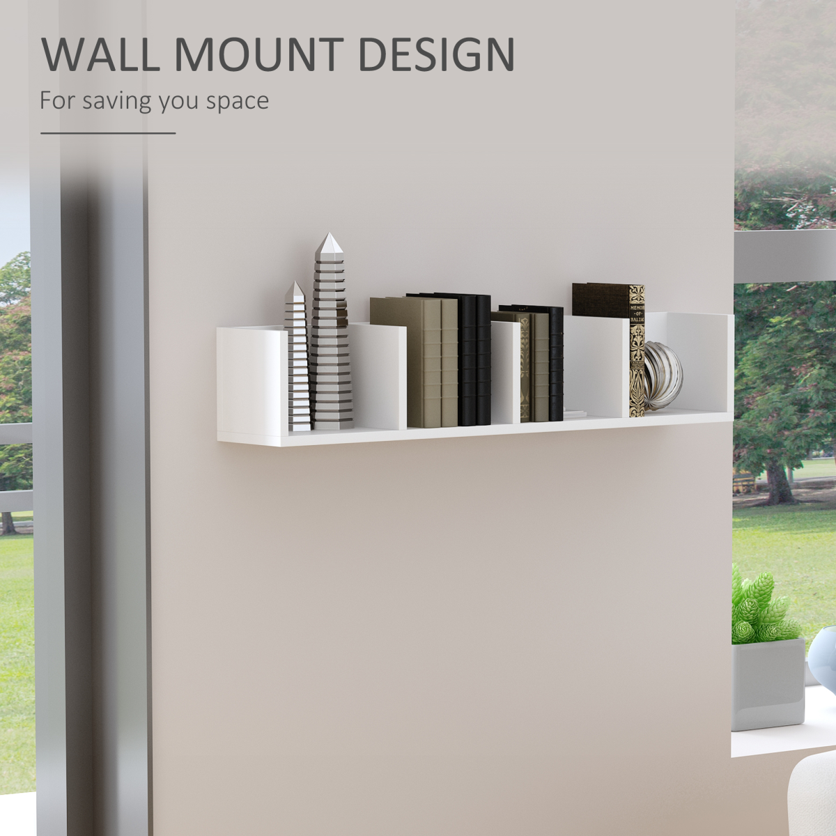 HOMCOM Wall Mounted CD Shelf with 4 Grids, Holds up to 60 CDs – Multimedia Storage Organiser, White