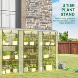 Outsunny 3-Tier Lean-to Wall Mini Greenhouse with Clear Roll-Up Doors & Plastic Cover – Plant Shelves