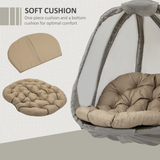 Outsunny Hanging Egg Chair with Cushion & Stand – Breathable Mesh Basket, Indoor & Garden Swing Seat, Khaki