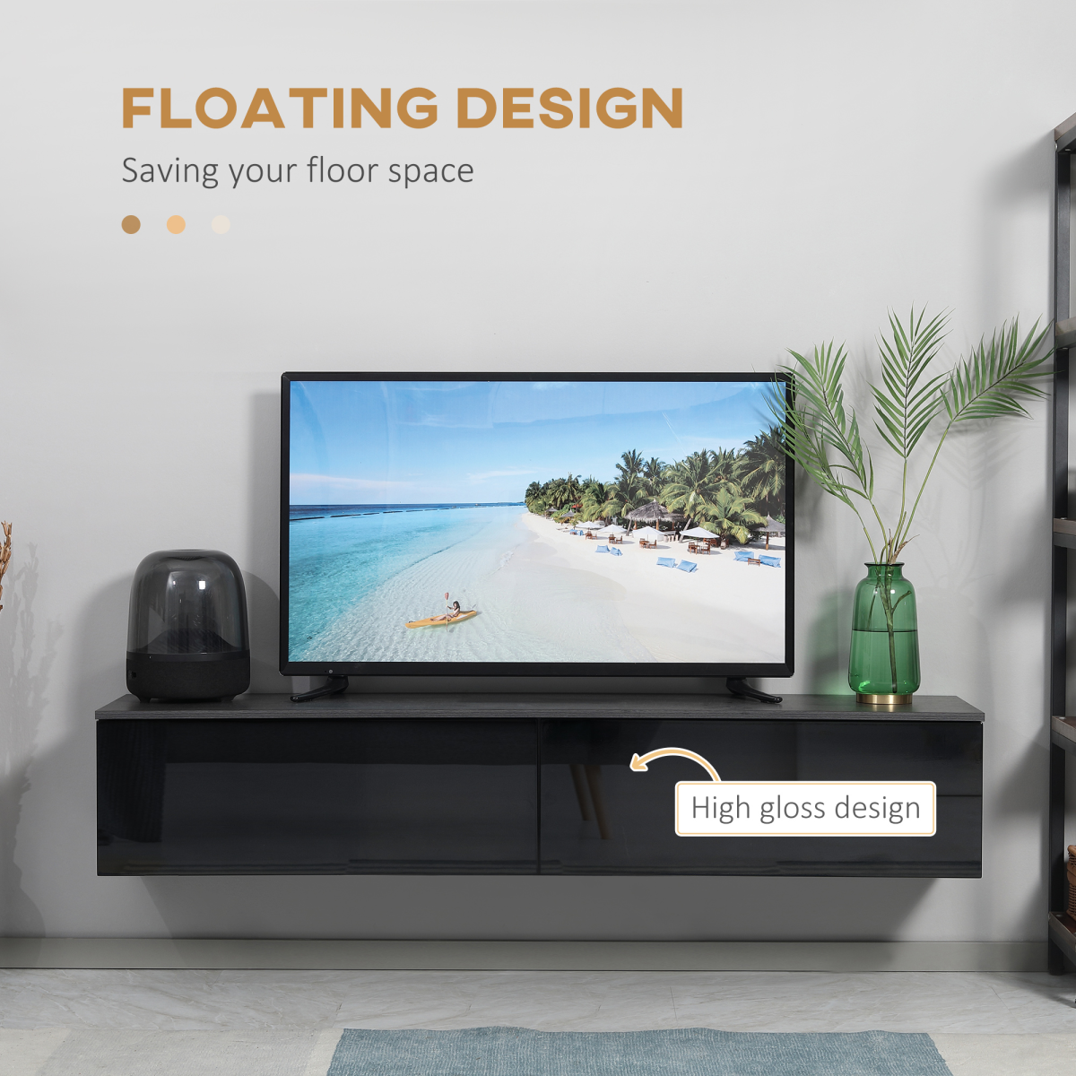 Floating Wall-Mounted TV Unit with Storage Cupboards – Cable-Hiding Media Cabinet for Living Rooms
