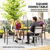 Outsunny Square Garden Table for 4 with Parasol Hole – Slatted Metal Top, Powder-Coated Steel Frame