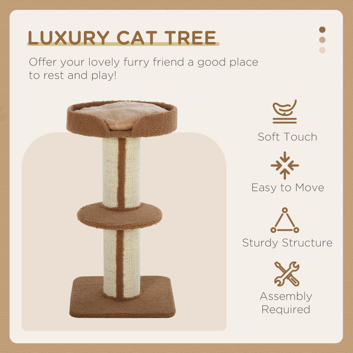 91cm Cat Tree with Plush Top Perch, Sisal Scratching Posts and Middle Perch – Kitten Activity Tower