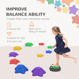 ZONEKIZ Kids Stepping Stones, 11 Piece Balance River Stones Set with Bouncing Stone – Indoor & Outdoor Obstacle Course