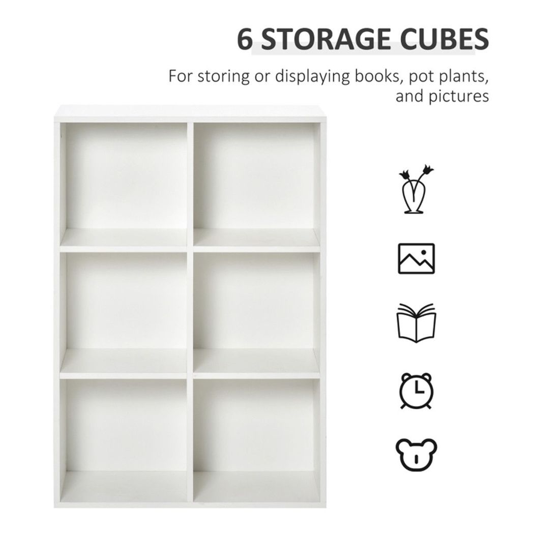 Six-Cube Bookcase Storage Cabinet with Anti-Tip Straps, 50kg Capacity – Open Display Shelving Unit, White