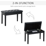 HOMCOM Duet Piano Stool with Storage & Tufted Faux Leather Seat – Solid Wood Keyboard Bench, Black