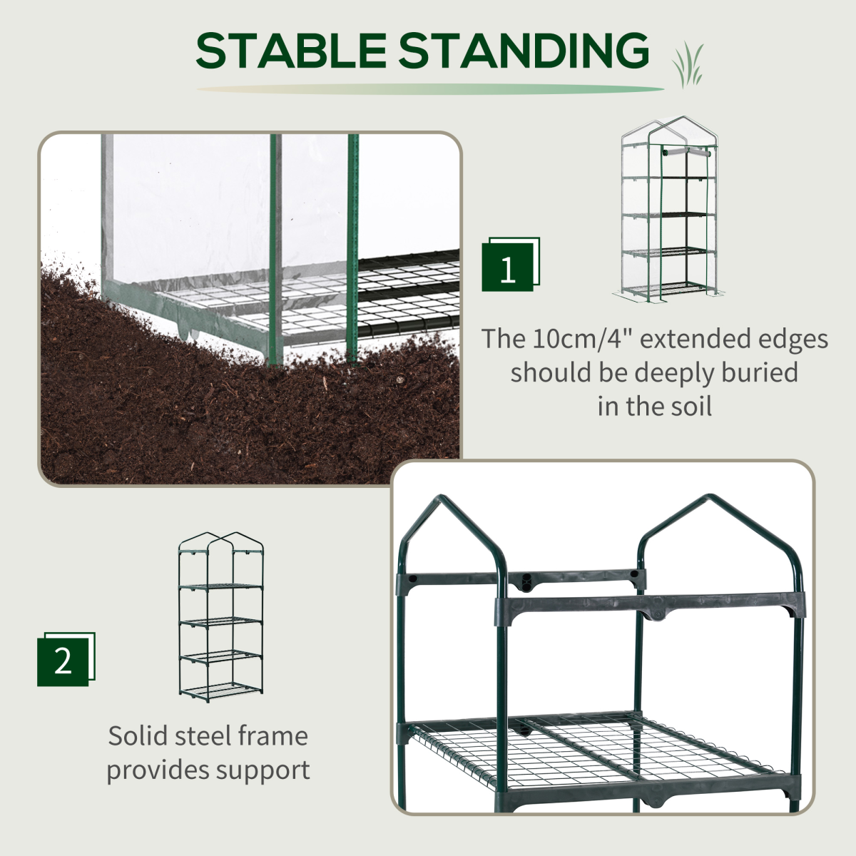 Outsunny 4 Tier Mini Portable Greenhouse with Steel Frame & Clear PVC Cover – Balcony Plant Shelter