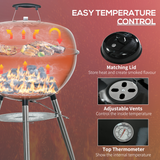 Outsunny Portable Kettle Charcoal BBQ Grill & Smoker with Lid, Thermometer, Wheels & Cover – Black