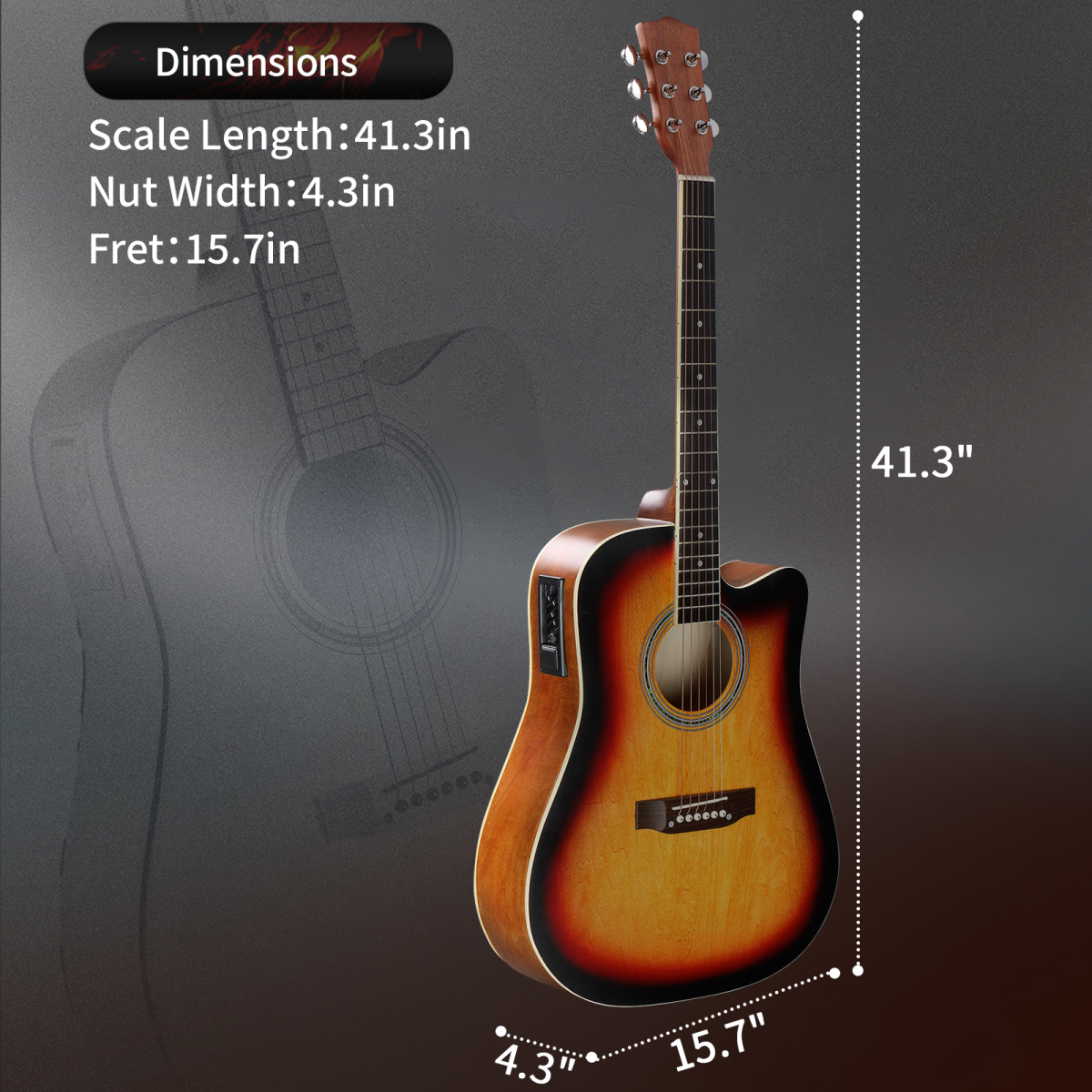 41" Cutaway Acoustic Guitar Kit with 10W Amplifier, Gig Bag, Tuner & Accessories – Beginner Guitar Set, Sunset
