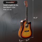 41" Cutaway Acoustic Guitar Kit with 10W Amplifier, Gig Bag, Tuner & Accessories – Beginner Guitar Set, Sunset