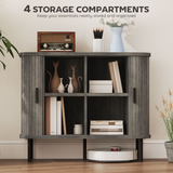 Mid-Century Sideboard with Slatted Tambour Sliding Doors – Kitchen & Hallway Storage Cabinet, Grey & Black