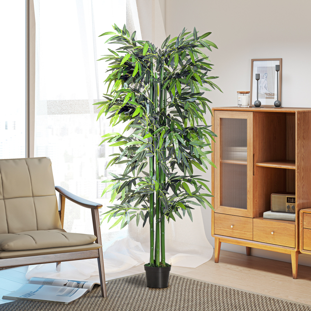 Outsunny Artificial Bamboo Tree, 1.8m – Green Bamboo, Black Pot