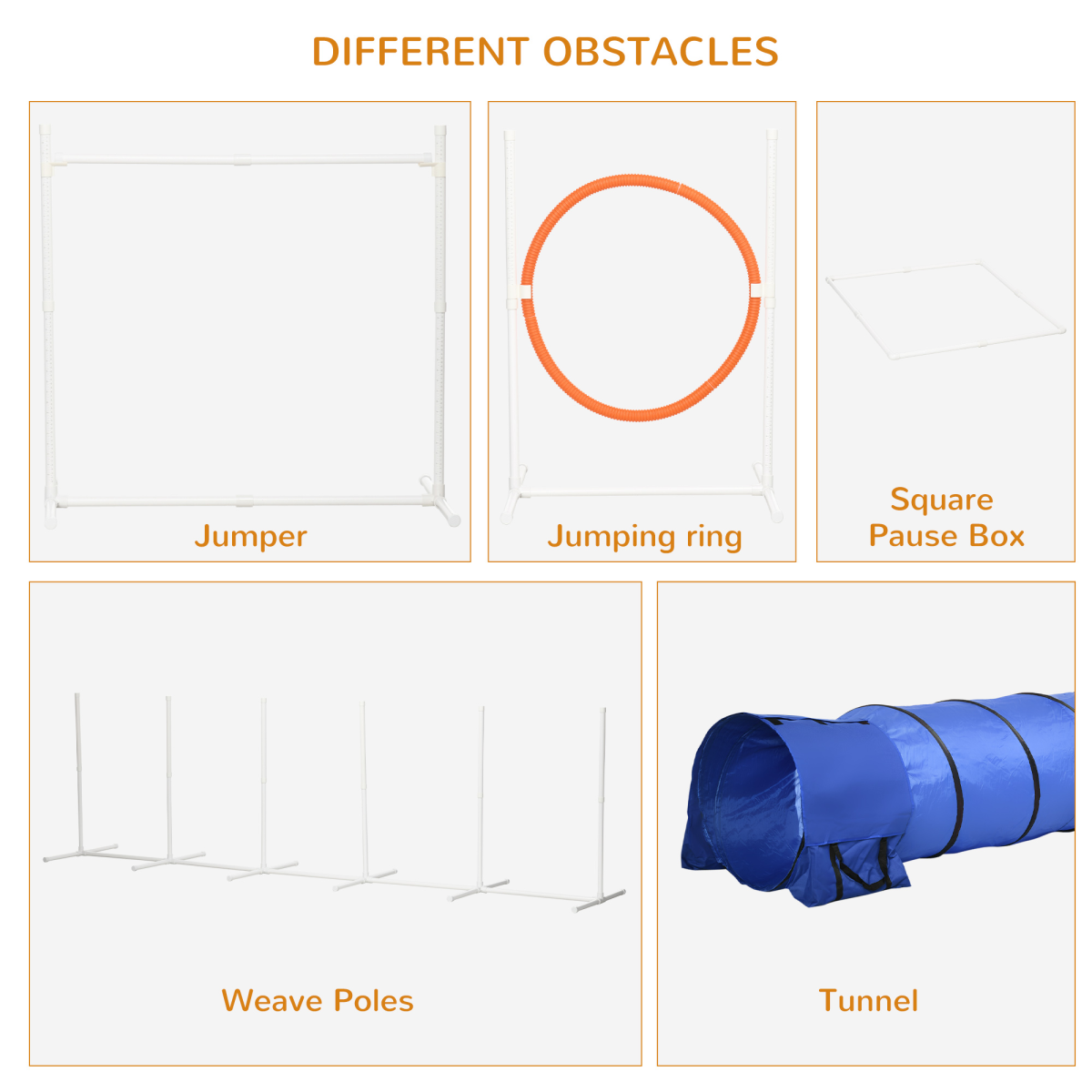 PawHut Six-Piece Dog Agility Equipment Set with Carry Bag – Training Jumps, Tunnel & Weave Poles, Multicoloured