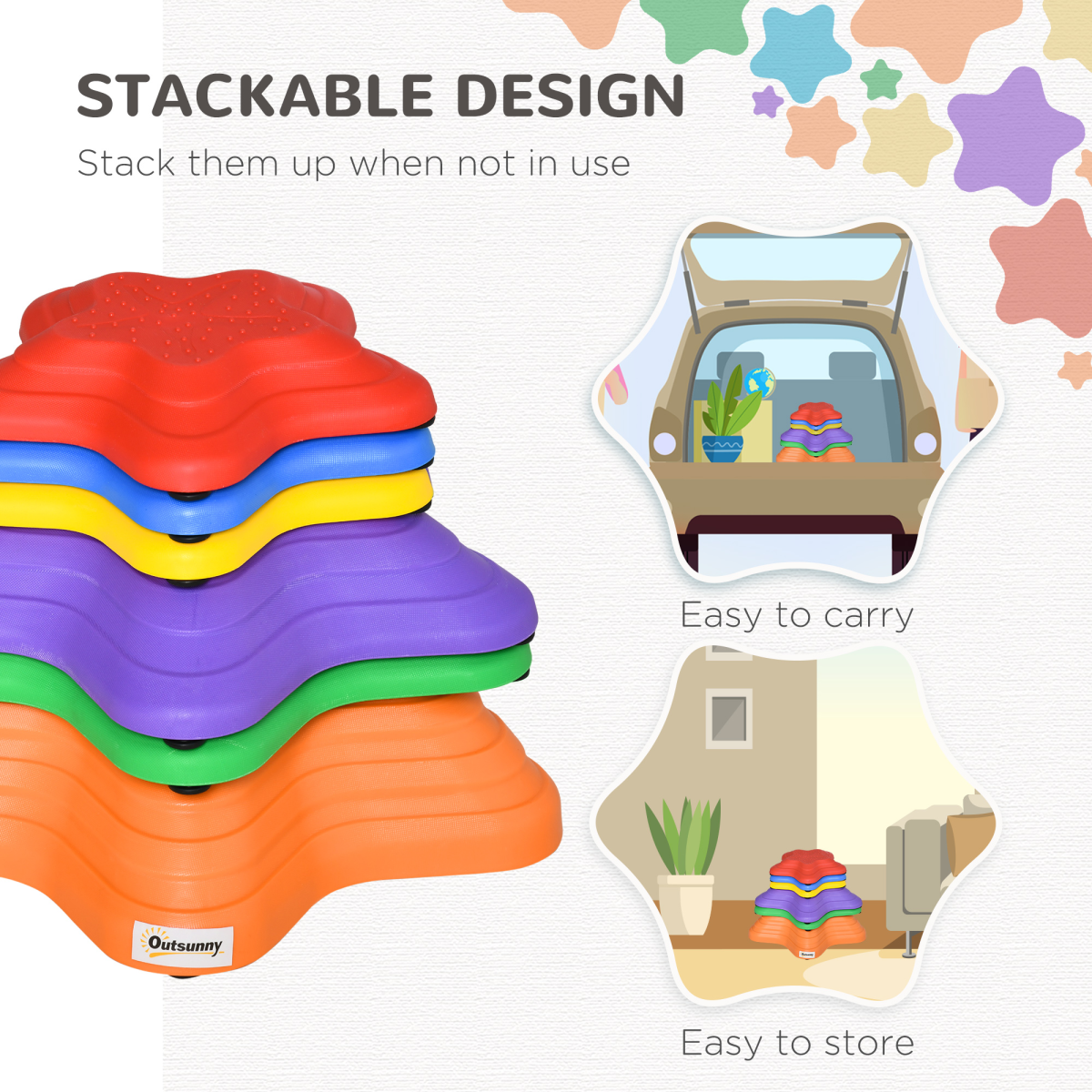Outsunny 6-Piece Balance Stepping Stones Set, Stackable and Non-Slip – Kids Obstacle Course for Ages 3-8