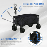 Outsunny Folding Pull-Along Garden Trolley Beach Cart with 70kg Capacity – Telescopic Handle, Green