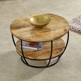 Indian Hub Surrey Solid Mango Wood & Metal Coffee Table with Lower Shelf – Handmade Living Room Table