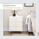 HOMCOM 3 Drawer Chest of Drawers with Ridged Front and Gold Accents – Bedroom Storage Cabinet, White