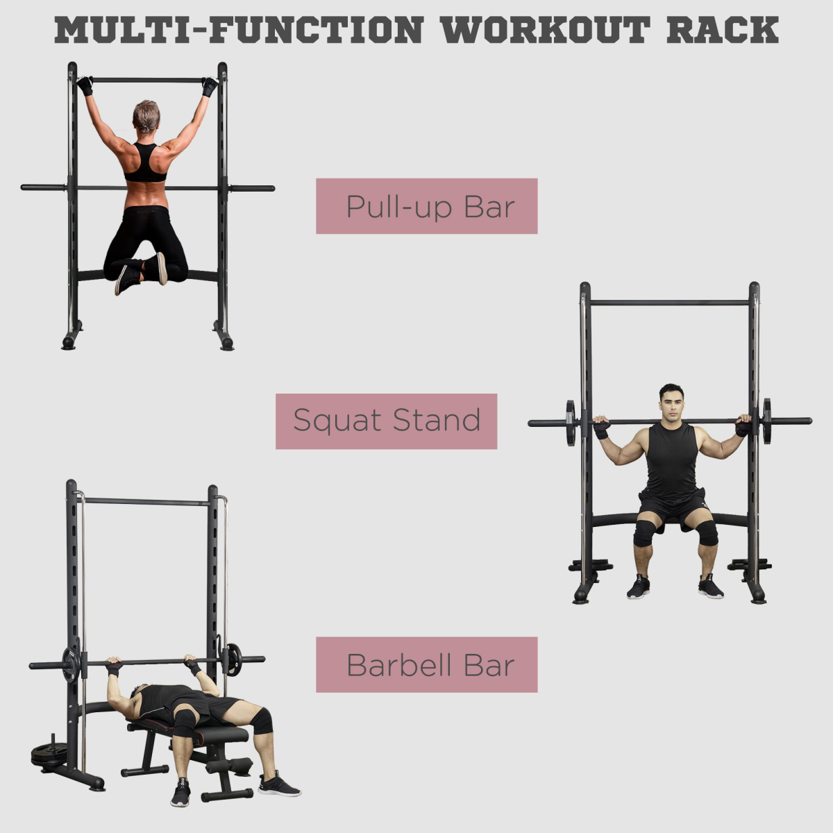HOMCOM Adjustable Squat Rack with Pull-Up Bar & Barbell Bar – 10-Level Height, Home Gym Power Station