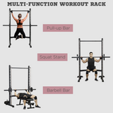 HOMCOM Adjustable Squat Rack with Pull-Up Bar & Barbell Bar – 10-Level Height, Home Gym Power Station