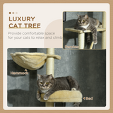 PawHut 6-Tier Floor-to-Ceiling Cat Tree with Scratching Post, Bed & Hammock – Adjustable Cat Tower, Beige
