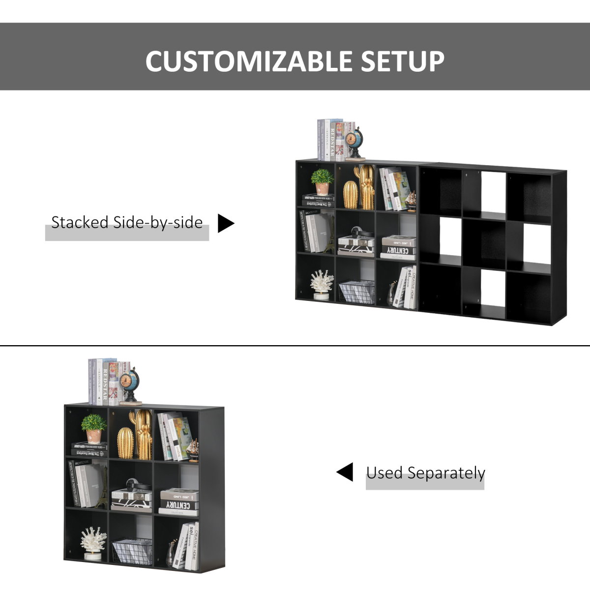 9 Cube Storage Cabinet Bookcase – Bookshelf Organiser for Home, Office or Study, Black