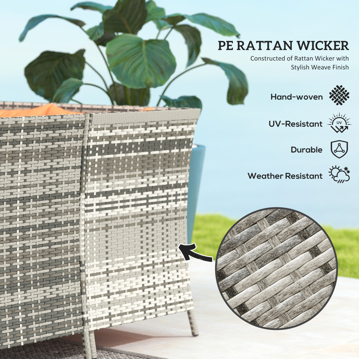 Outsunny 6 Piece Patio Wicker Sofa Set with Footstool and Coffee Table, Rust-Resistant Frame, Orange