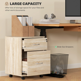 HOMCOM Mobile Pedestal Filing Cabinet with 2 Drawers, Lockable Top & Wheels – Office Storage, Oak Effect