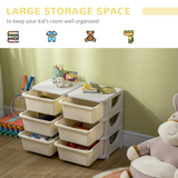 HOMCOM Kids Storage Unit with Six Drawers – Vertical Toy Box Dresser for Bedroom & Playroom, Cream