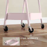 HOMCOM 3-Tier Rolling Utility Cart with Mesh Trays – Kitchen Storage Trolley, Pink