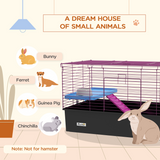 PawHut Small Animal Cage with Platform, Ramp and Hay Feeder – Rabbit and Guinea Pig Hutch Playhouse, Black