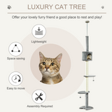 Pawhut Multi-Floor Cat Tree with Scratching Post, Plush Cat Box and Toy Balls – Pet Playhouse, Light Grey