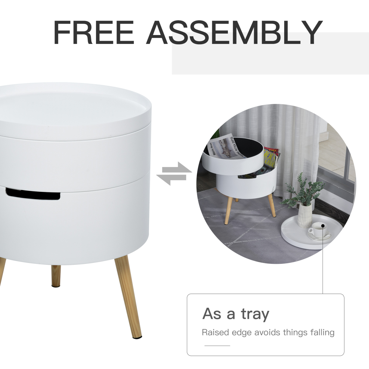 HOMCOM 3-Part Side Table with Detachable Top and Storage – Coffee Table, End Table & Nightstand, White