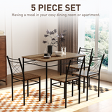HOMCOM 5 Piece Space-Saving Dining Table & 4 Chairs Set – Industrial-Style Family Dining, Oak