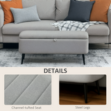 Storage Ottoman Bench with Padded Lid & Steel Legs – 102cm Linen-Touch Footstool with Hidden Storage, Dark Blue