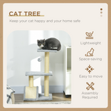 PawHut 72cm Multi-Level Cat Tree Climbing Tower with Sisal Scratching Post and Perches – Light Grey