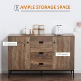 HOMCOM Industrial Sideboard Storage Cabinet with 3 Drawers & 2 Cabinets – Distressed Brown