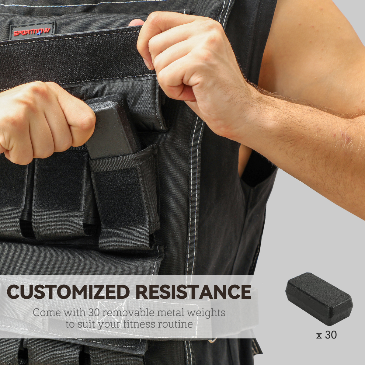 SPORTNOW 30kg Adjustable Weighted Vest with 30 Removable Metal Weights – Running Weight Vest, Black