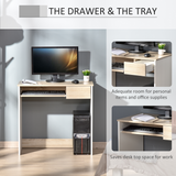 HOMCOM Compact Computer Table with Keyboard Tray and Drawer – Home Office Desk, Oak