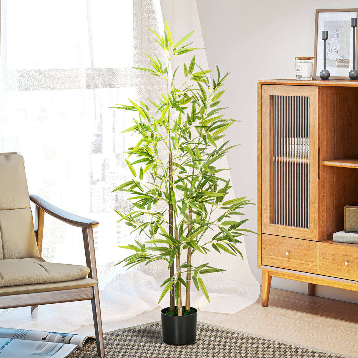 HOMCOM Artificial Plant Bamboo Artificial Tree Height 120 cm with Pot