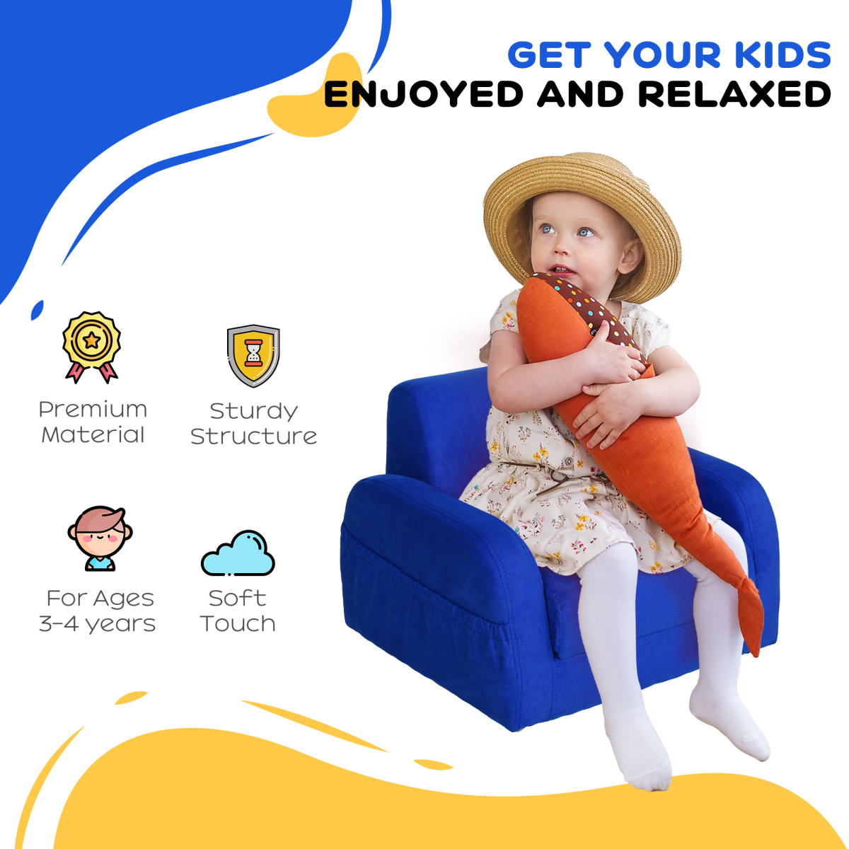 HOMCOM 2-in-1 Kids Sofa Armchair with Fold-Out Bed – Flip-Open Toddler Couch in Flannel, Blue