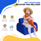 HOMCOM 2-in-1 Kids Sofa Armchair with Fold-Out Bed – Flip-Open Toddler Couch in Flannel, Blue
