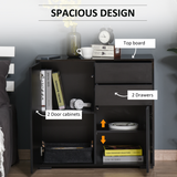 HOMCOM Gloss & Matte Side Cabinet with 2 Doors & 2 Drawers – Home Office Storage, Black