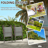 Outsunny Set of 2 Folding Garden Chairs with Armrests and Breathable Mesh Seats – Steel Frame, Dark Grey