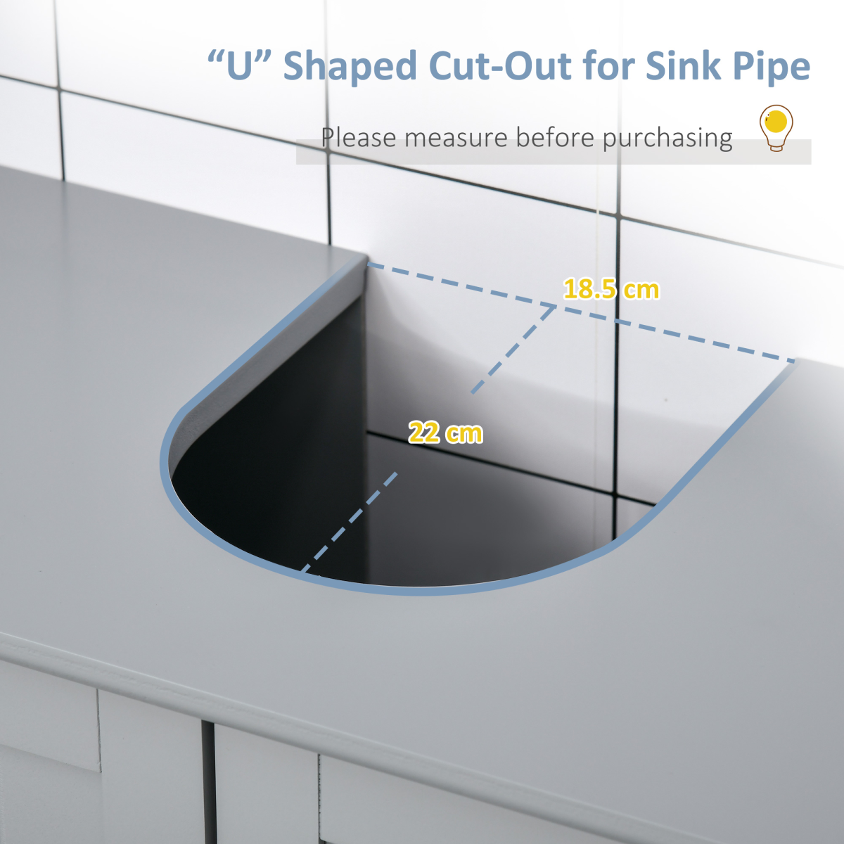 kleankin 60 x 60cm Under-Sink Storage Cabinet with Adjustable Shelf & Pipe Cut-Out – Bathroom Storage, Grey